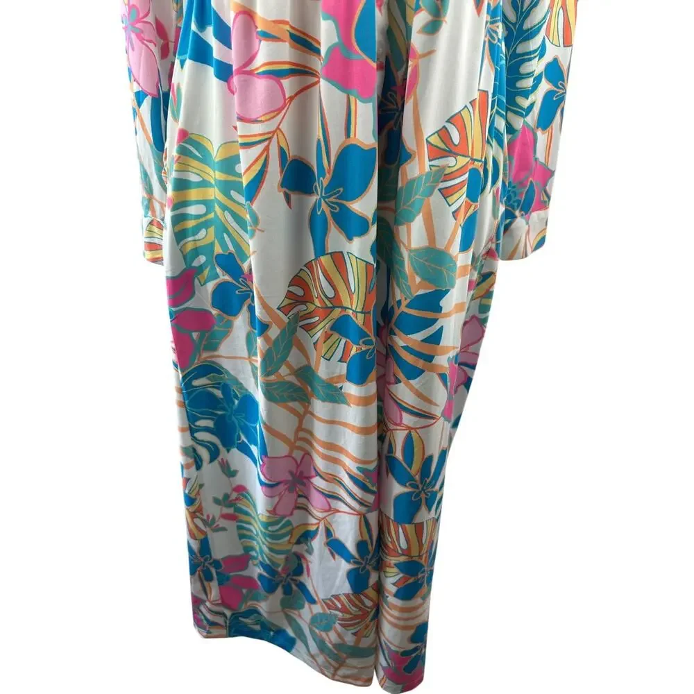 Tolani Long Sleeve Collared Maxi Dress W/ Pockets Tropical Print XS Oversized - Picture 6 of 14